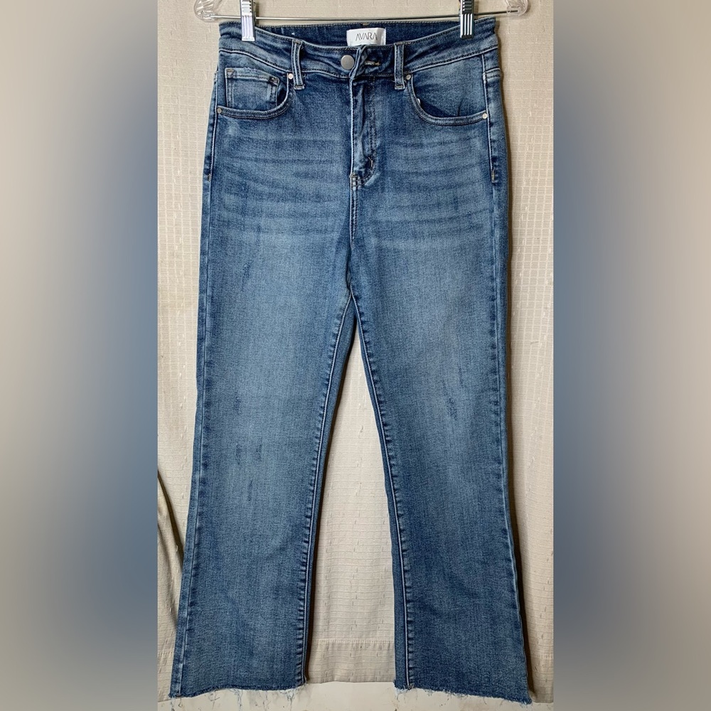 Avara Womens High Rise Jeans‎ Size 28 Raw Hem Stretch Staple Normcore Whiskering